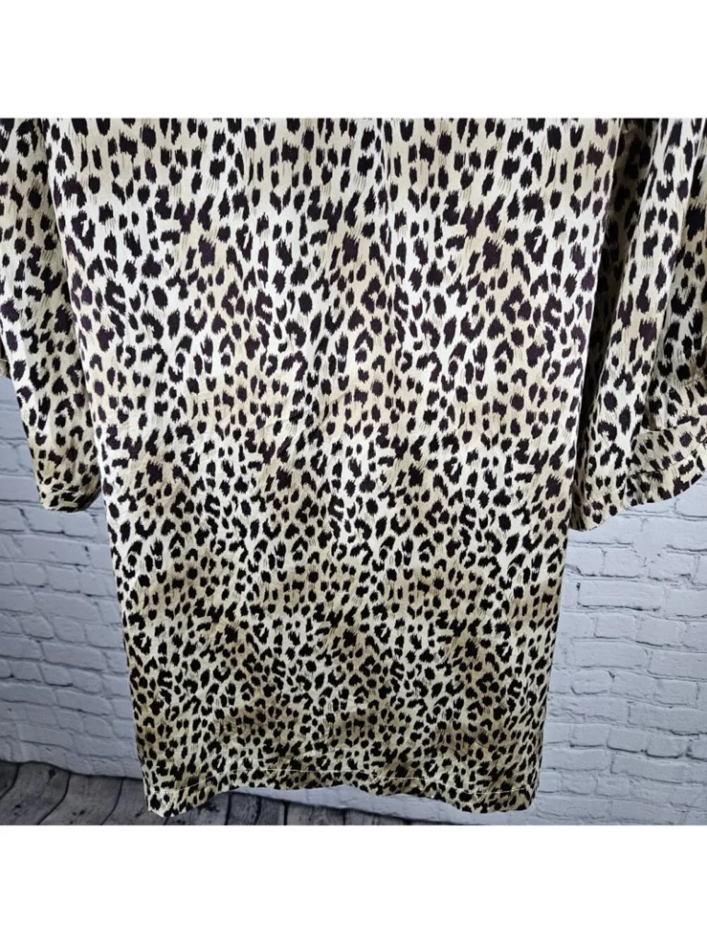 Marilyn Monroe Warners Brown Silk Leopard Lace 3/4 Sleeve Pockets Short Robe P/S